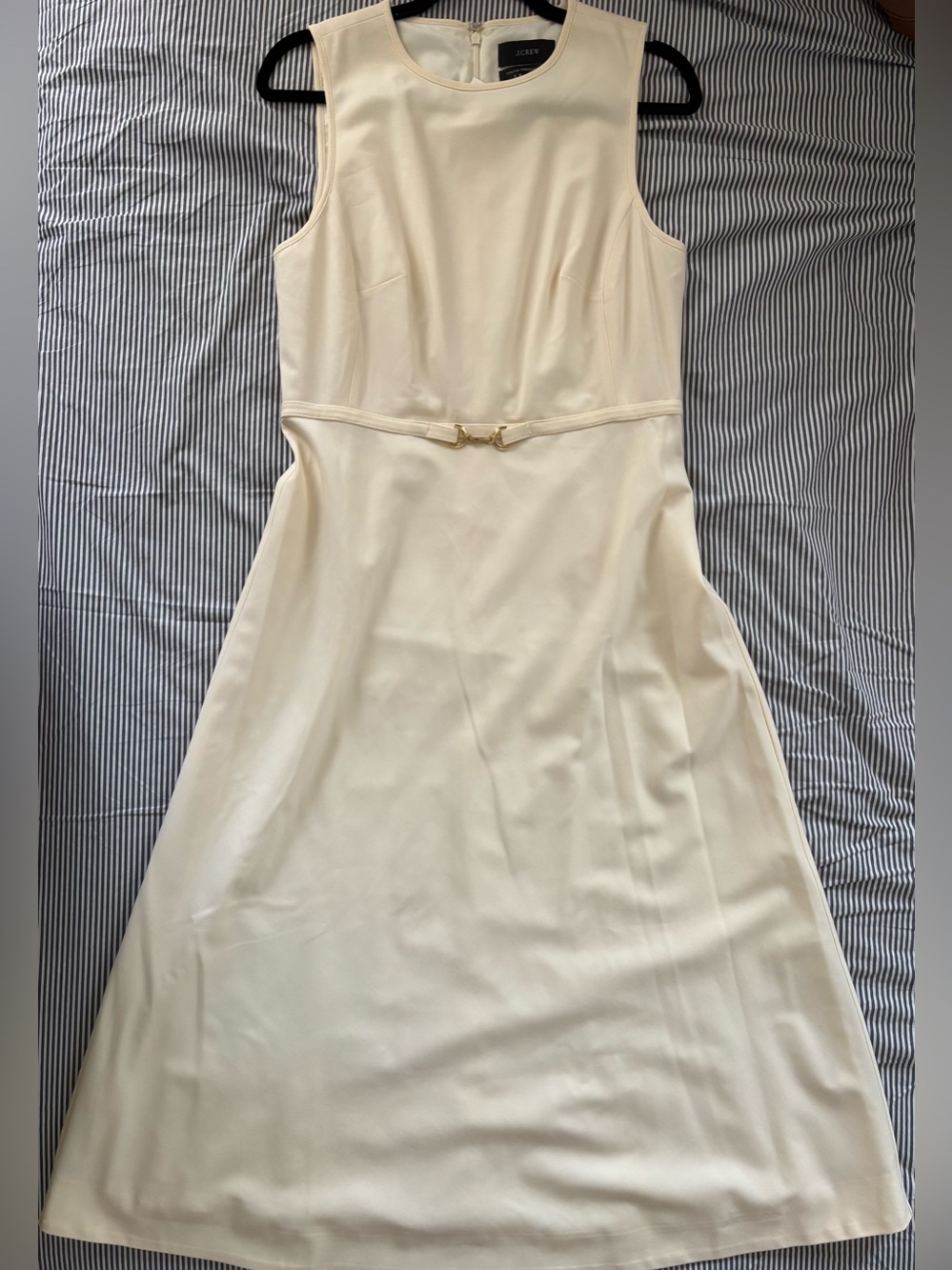 Sleeveless Cream A-Line Dress with Horsebit Belt Detail